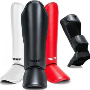 Elite Sports Muay Thai shin guards in Solid Black