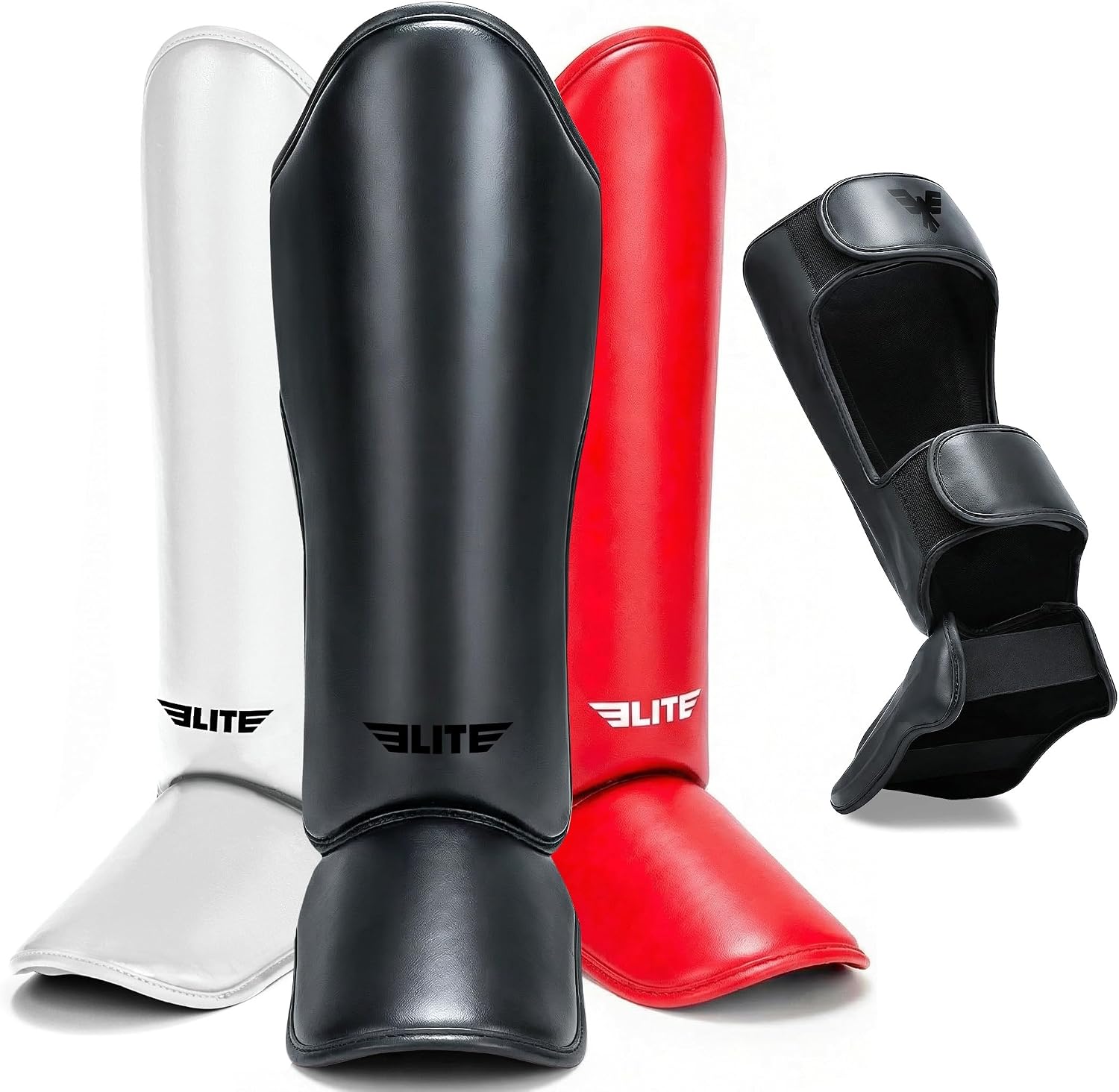 Elite Sports Muay Thai shin guards in Solid Black